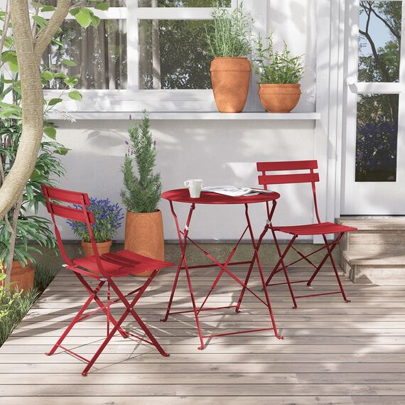 Grand patio Bistro Set 3 Stück, Gartenmöbel Set, Sitzgruppe 2 Stühle und 1 Tisch, Premium Stahl, Klappbar, Balkonset für Hof, Garten, draussen (Rot)