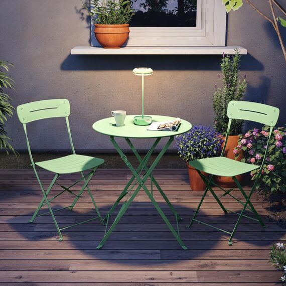 Grand patio Bistrotisch mit 2 Stühlen, Balkonmöbel Set 3 Teilig, Terrassenmöbel Wetterfest, Bistro Set, Balkon Garten Möbel Set für Kleinen Balkon (grün)