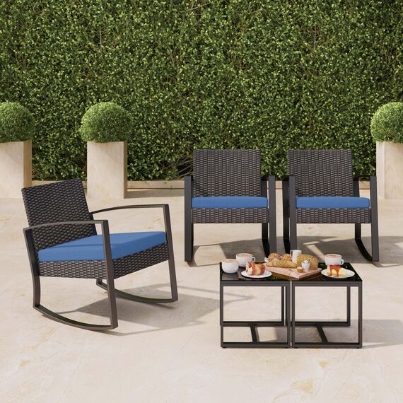 Bealife Rattan Balkonmöbel Set Balkon 2 Personen, Balkonmöbel Kleiner Balkon Outdoor, Balkonset 3 Teilig für Veranden, Innenhöfe, Terrassen, Balkone, Poolränder (Blau)