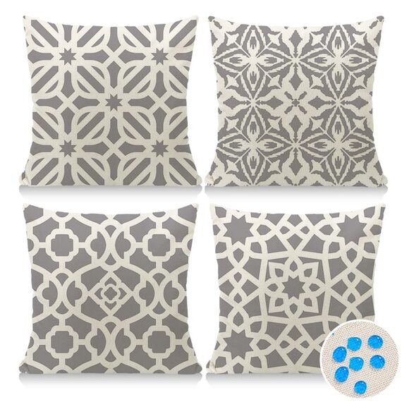 Cirzone Deko Wohnzimmer Kissenbezug 40x40 4er Set Wetterfest Leinen Outdoor Kissen Boho Deko für Garten, Balkon