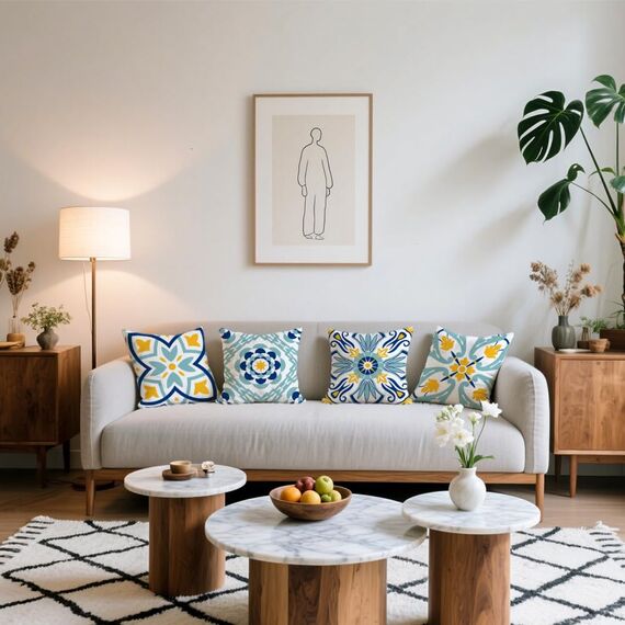 Cirzone Kissenbezug 45x45 4er Set Outdoor Kissen Wetterfest Leinen, Boho Deko für Deko Wohnzimmer, Garten, Balkon