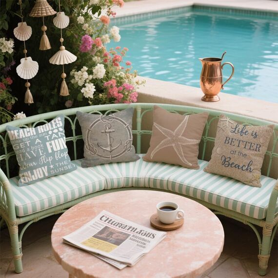 Cirzone Deko Wohnzimmer Kissenbezug 45x45 4er Set Wetterfest Leinen Outdoor Kissen Boho Deko für Garten, Balkon