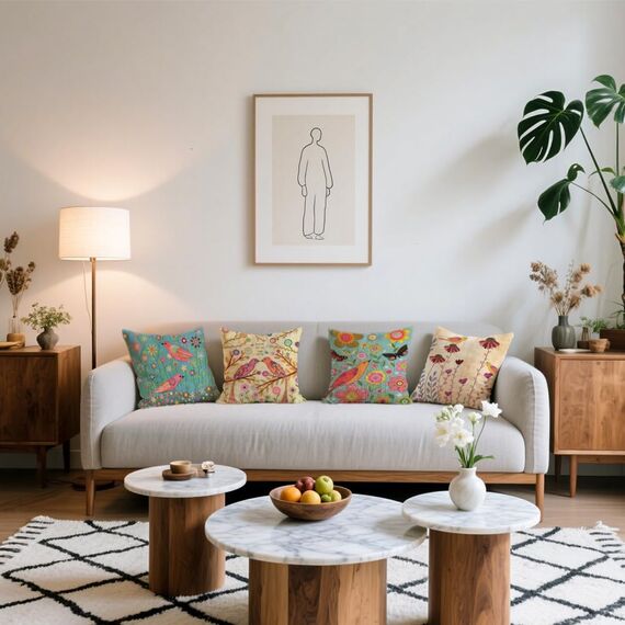 Cirzone Wasserdichte Kissenbezug 4 Stück 45 x 45 cm Dekorative Outdoor Kissen Wasserfest Atmungsaktiv Vögel und Blumen Kissenbezug Werden für Sofakissen Garten Outdoor