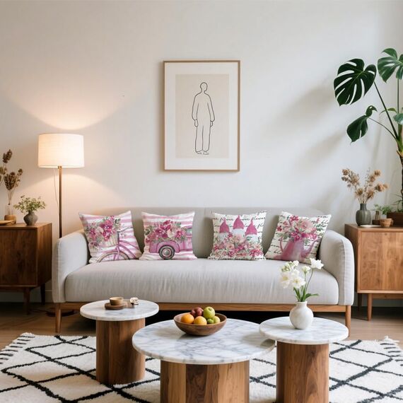 Cirzone Outdoor Kissen Dekorative Wasserfest 4 er Frühling Kissenbezug 45 x 45 cm Gartenkissen Wetterfest Atmungsaktiv GNOME Rosa LKW Kissenbezug Werden für Heim Sofak Garten