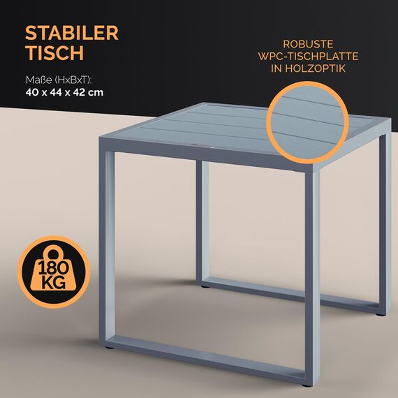 Casaria® Balkonmöbel Set WPC Tisch 160kg Belastbarkeit Polyrattan 2 Stühle Auflagen höhenverstellbare Füße Outdoor Wetterfest Garten Balkon Möbel Lounge Grau