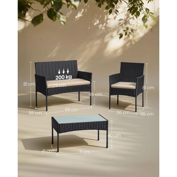 SONGMICS Balkonmöbel, Gartenmöbel-Set, aus PE-Polyrattan, Lounge-Set, Terrassenmöbel, Outdoor, für Terrasse, Balkon, Garten, schwarz-Taupe GGF004B05