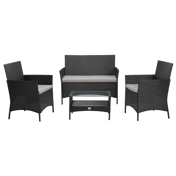 SVITA Brooklyn Gartenmöbel Poly Rattan Sitzgruppe Essgruppe Set Sofa-Garnitur Lounge Schwarz