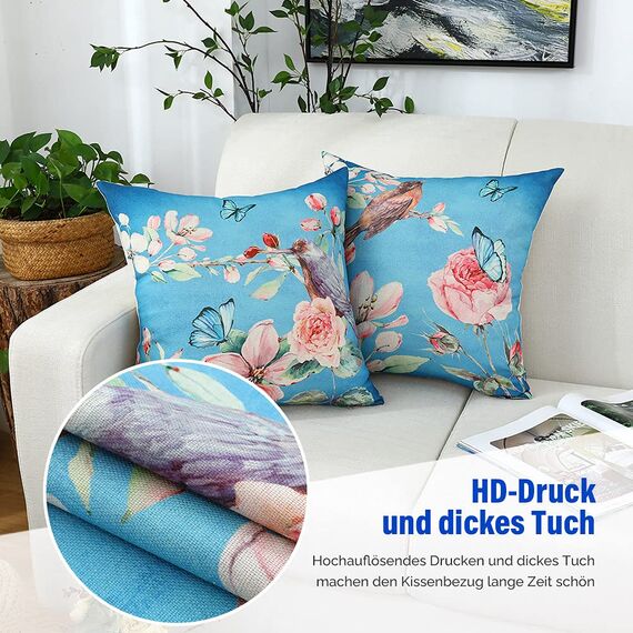 Cirzone Deko Wohnzimmer Kissenbezug 45x45 4er Set Wetterfest Leinen Outdoor Kissen Boho Deko für Garten, Balkon