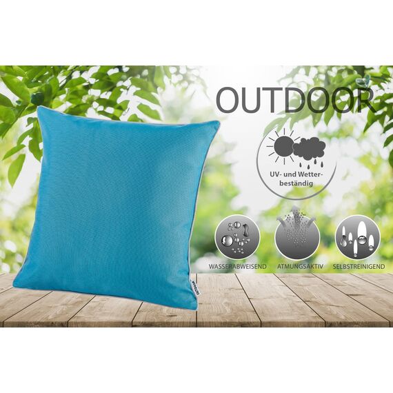heimtexland ® Outdoor Lounge Dekokissen Lotus Effekt wetterfest schmutz- und wasserabweisend Garten Kissen 45x45 Outdoorkissen Typ551 Hellblau