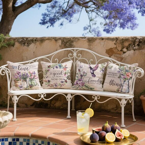 Cirzone Deko Wohnzimmer Kissenbezug 45x45 4er Set Wetterfest Leinen Outdoor Kissen Boho Deko für Garten, Balkon