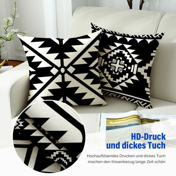 Cirzone Outdoor Kissen 4er Set Kissenbezug 45x45 Deko Wohnzimmer Leinen für Deko Wohnzimmer, Garten, Balkon