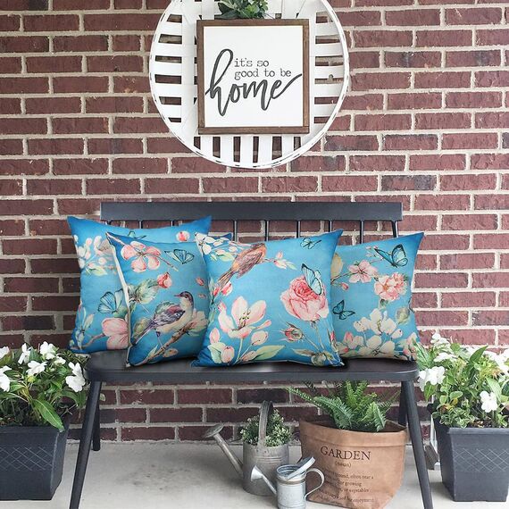 Cirzone Deko Wohnzimmer Kissenbezug 45x45 4er Set Wetterfest Leinen Outdoor Kissen Boho Deko für Garten, Balkon