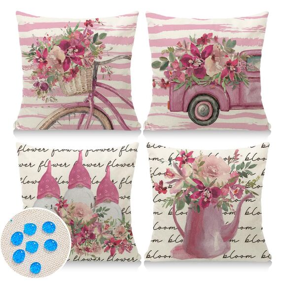 Cirzone Outdoor Kissen Dekorative Wasserfest 4 er Frühling Kissenbezug 45 x 45 cm Gartenkissen Wetterfest Atmungsaktiv GNOME Rosa LKW Kissenbezug Werden für Heim Sofak Garten