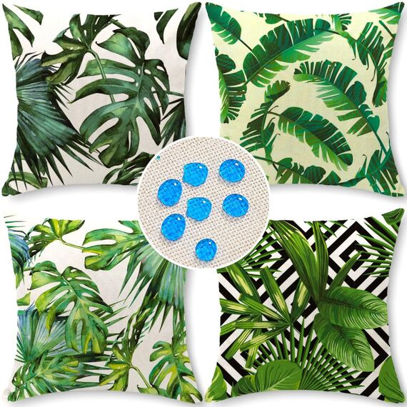 Cirzone Wasserdichte Kissenbezugen 4 Stück 45 x 45 cm Dekorative Outdoor Kissen Wasserfest Atmungsaktiv Tropische Pflanzen Kissenbezugen werden für Sofakissen Garten Outdoor
