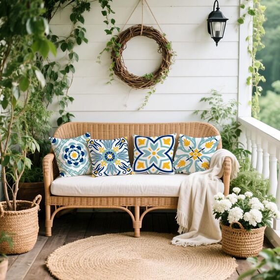 Cirzone Kissenbezug 45x45 4er Set Outdoor Kissen Wetterfest Leinen, Boho Deko für Deko Wohnzimmer, Garten, Balkon