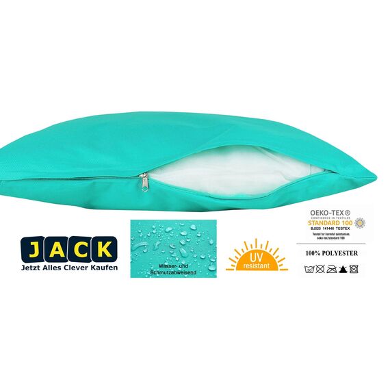JACK Outdoor Lounge Kissen 30x50cm Dekokissen inkl. Füllung Wasserfest Sitzkissen Garten Stuhl Lotus Effekt, Farbe:Aqua
