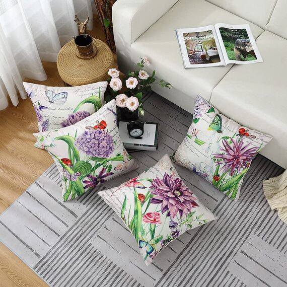 Cirzone Kissenbezug 45x45 4er Set Outdoor Kissen Wetterfest Leinen, Boho Deko für Deko Wohnzimmer, Garten, Balkon