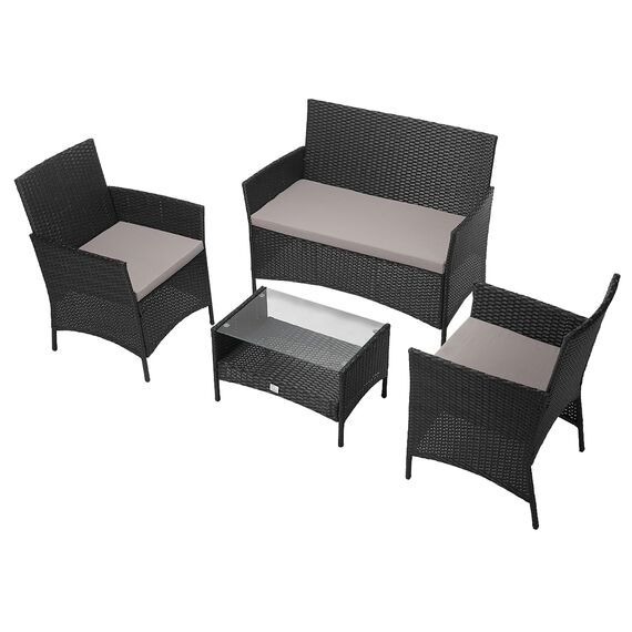 SVITA Brooklyn Gartenmöbel Poly Rattan Sitzgruppe Essgruppe Set Sofa-Garnitur Lounge Schwarz