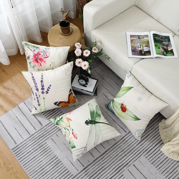 Cirzone Kissenbezug 45x45 4er Set Outdoor Kissen Wetterfest Leinen, Boho Deko für Deko Wohnzimmer, Garten, Balkon