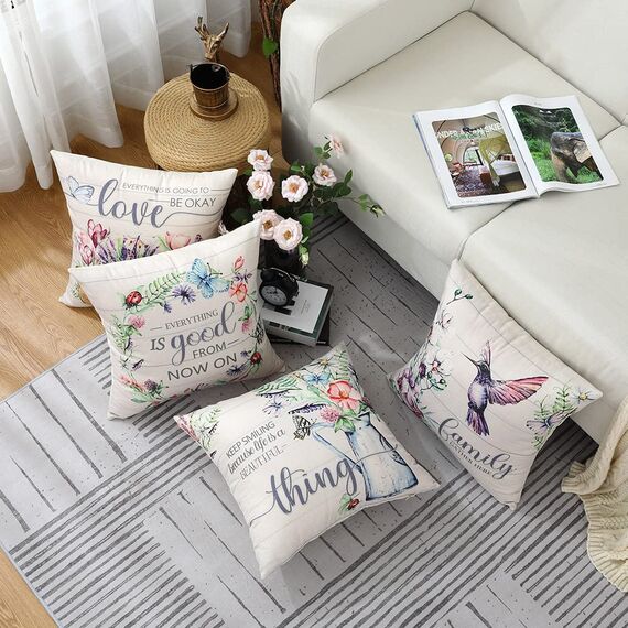 Cirzone Deko Wohnzimmer Kissenbezug 45x45 4er Set Wetterfest Leinen Outdoor Kissen Boho Deko für Garten, Balkon