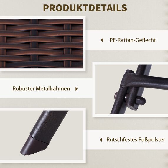 Outsunny Bistroset Polyrattan 3tlg. Balkonmöbel Set Sitzgruppe Essgruppe Gartenmöbel Garnitur