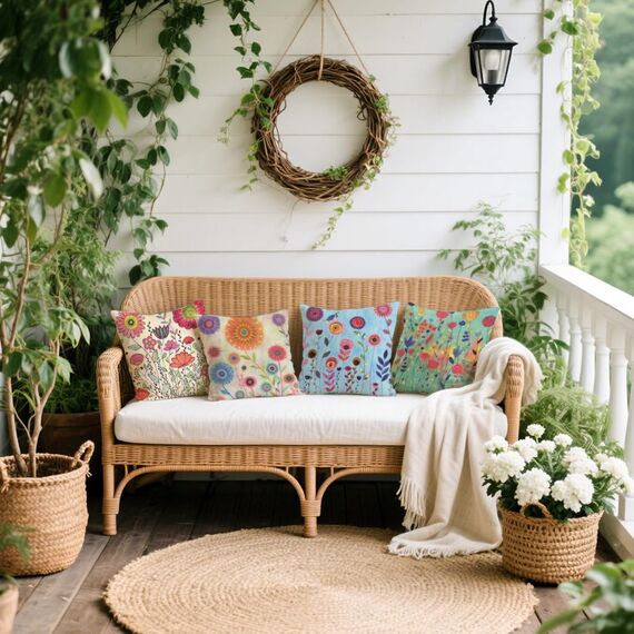 Cirzone Outdoor Kissen Wetterfest 45x45 4er Set Dekokissen, Kissenbezüge Sofakissen für Deko Wohnzimmer, Garten, Balkon