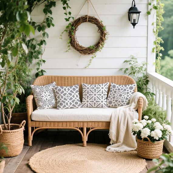 Cirzone Deko Wohnzimmer Kissenbezug 40x40 4er Set Wetterfest Leinen Outdoor Kissen Boho Deko für Garten, Balkon