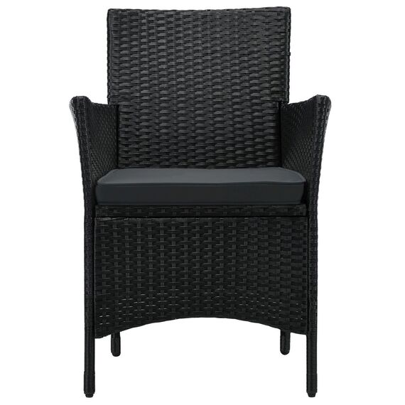 Juskys Polyrattan Balkon Set Bayamo 2 Personen - Tisch mit Glasplatte & 2 Stühlen - Wetterfeste Balkonmöbel - Auflagen waschbar - schwarz - grau