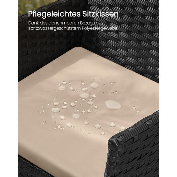 SONGMICS Balkonmöbel, Gartenmöbel-Set, aus PE-Polyrattan, Lounge-Set, Terrassenmöbel, Outdoor, für Terrasse, Balkon, Garten, schwarz-Taupe GGF004B05
