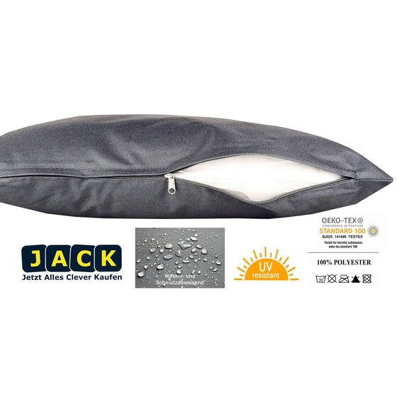 JACK Outdoor Lounge Kissen 30x50cm Dekokissen inkl. Füllung Wasserfest Sitzkissen Garten Stuhl Lotus Effekt, Farbe:Anthrazit