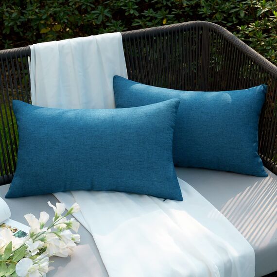 EMEMA Kissenbezug Outdoor Wasserdicht Sofakissen Wasserfest Dekokissen Kissenbezüge Dekorativ Kissen Kissenhülle aus Polyster für Garten Sofa Wohnzimmer Bett 2er Set 30x50 cm Navy blau