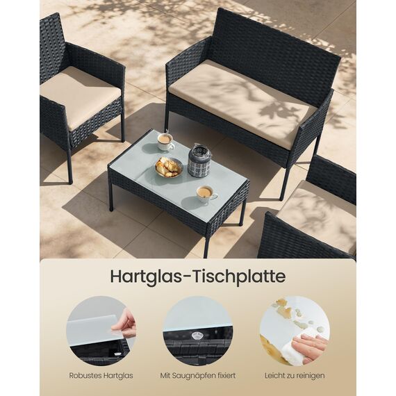 SONGMICS Balkonmöbel, Gartenmöbel-Set, aus PE-Polyrattan, Lounge-Set, Terrassenmöbel, Outdoor, für Terrasse, Balkon, Garten, schwarz-Taupe GGF004B05
