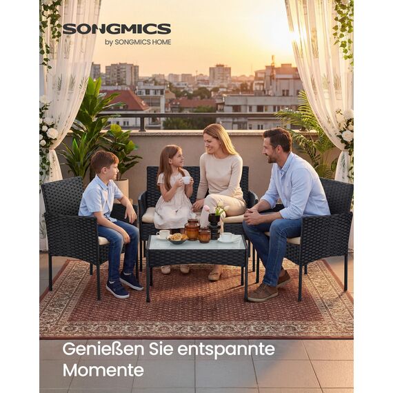 SONGMICS Balkonmöbel, Gartenmöbel-Set, aus PE-Polyrattan, Lounge-Set, Terrassenmöbel, Outdoor, für Terrasse, Balkon, Garten, schwarz-Taupe GGF004B05