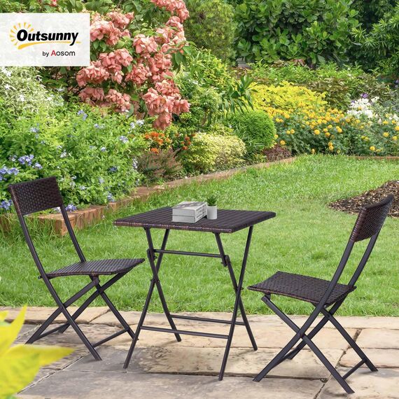 Outsunny Bistroset Polyrattan 3tlg. Balkonmöbel Set Sitzgruppe Essgruppe Gartenmöbel Garnitur