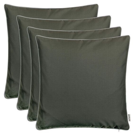 Brandsseller 4er Set Outdoor Kissen 45x45 cm – Wetterfeste Zierkissen mit Paspel – Wasserabweisende Gartenkissen & Dekokissen für draußen – Sofakissen für Balkon & Terrasse – Anthrazit
