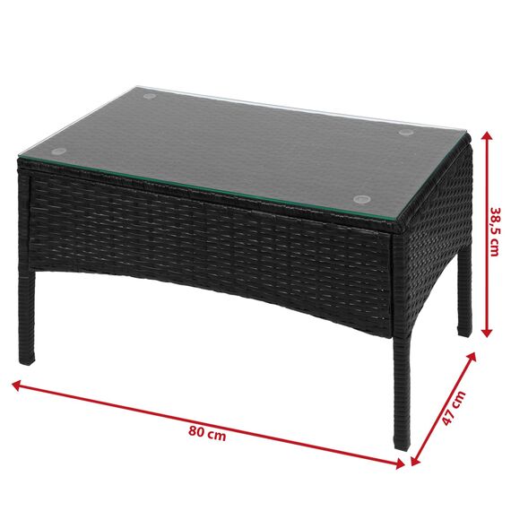 BB Sport Poly Rattan Sitzgruppe 4 Personen Tisch 2 Stühle Sitzbank 5cm Dicke Sitzpolster Balkonmöbel Set Sitzgarnitur Balkon Terrasse Garten Outdoor, Farbe:Titan-Schwarz/Abendsonne
