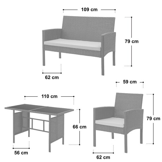 SVITA Brooklyn XL Polyrattan Essgruppe Lounge Garnitur Gartenmöbel Set Esstisch Schwarz