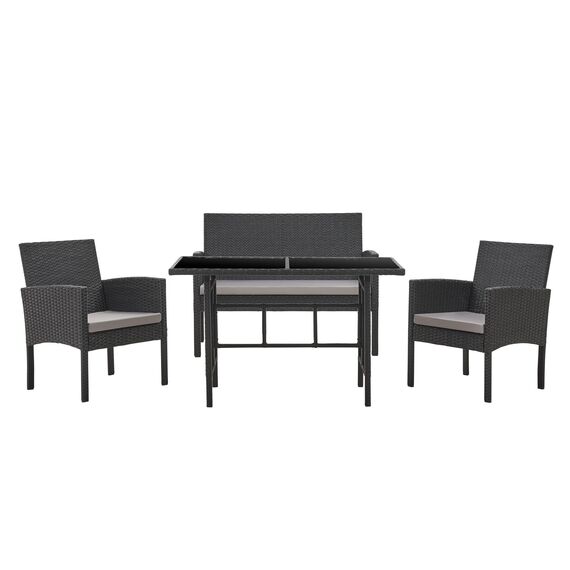 SVITA Brooklyn XL Polyrattan Essgruppe Lounge Garnitur Gartenmöbel Set Esstisch Schwarz