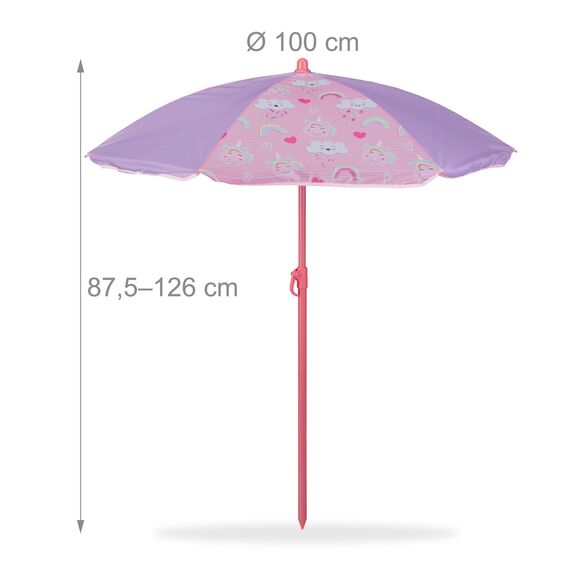 Relaxdays Camping Kindersitzgruppe, Einhorn Motiv, Kindersitzgarnitur mit Schirm, Klappstühlen & Tisch, Garten, pink