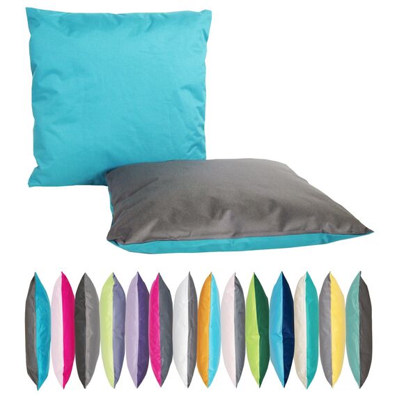 JACK 2-farbiges Wende Outdoor Lounge Kissen 45x45cm Dekokissen inkl. Füllung Wasserfest Sitzkissen Garten Stuhl Lotus Effekt, Farbe:Petrol - Anthrazit