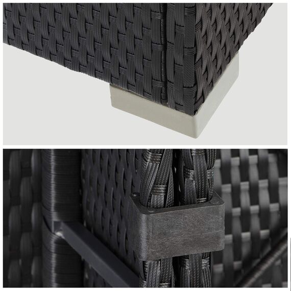 Montafox Poly Rattan Lounge Sitzkissen 8cm Gartenmöbel Ecklounge Frei Kombinierbare Elemente Ecksofa Gartengarnitur Garten Balkon Terrasse Outdoor, Farbe:Titan-Schwarz/Sandstrand