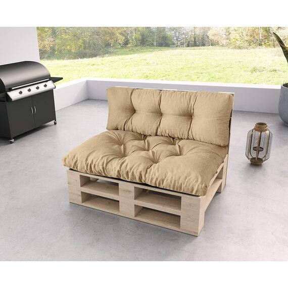 sunnypillow Palettenkissen für Palettenmöbel - 2er Set - Palettenauflage 120 x 80 für Palettensofa - Palettenpolster für Garten, Gesteppte Kissen für Europaletten - Sitzkissen & Rückenkissen Beige