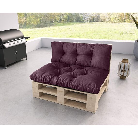 sunnypillow Palettenkissen für Palettenmöbel - 2er Set - Palettenauflage 120 x 80 für Palettensofa - Palettenpolster für Garten, Gesteppte Kissen für Europaletten - Sitzkissen & Rückenkissen Violett