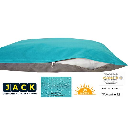 JACK 2-farbiges Wende Outdoor Lounge Kissen 45x45cm Dekokissen inkl. Füllung Wasserfest Sitzkissen Garten Stuhl Lotus Effekt, Farbe:Petrol - Anthrazit