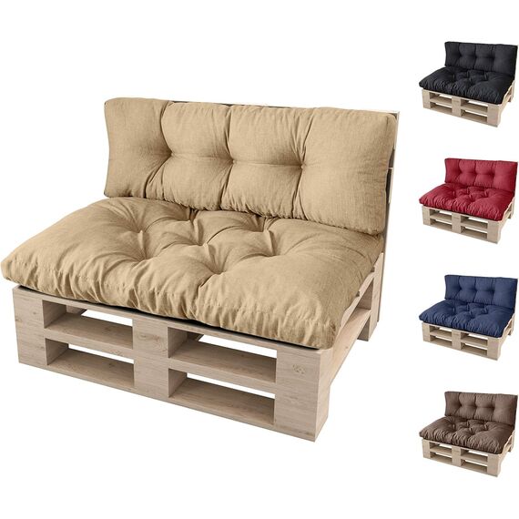 sunnypillow Palettenkissen für Palettenmöbel - 2er Set - Palettenauflage 120 x 80 für Palettensofa - Palettenpolster für Garten, Gesteppte Kissen für Europaletten - Sitzkissen & Rückenkissen Beige