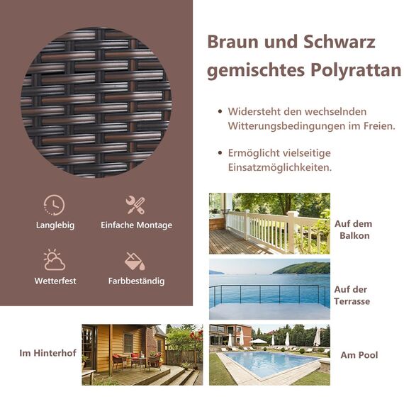 GIANTEX Rattan Gartenmöbel Set, Balkonmöbel Kleiner Balkon, Lounge Gartenmöbel Set, Balkon Möbel für 2 Personen, Gartenlounge Set 2 Sessel & Tisch, 3 tlg. Gartensitzgruppe inkl. Sitz- und Rückenkissen