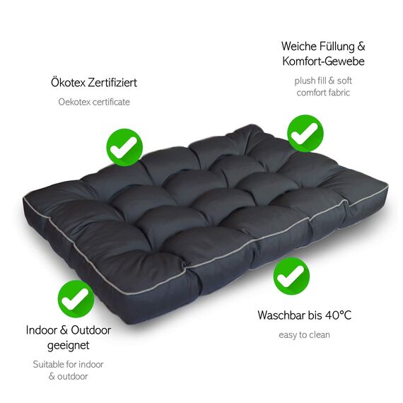 LILENO HOME Palettenkissen Set Anthrazit/Grau - Sitzkissen 120x80x20 cm - Polster für Europaletten - Palettenkissen Outdoor als Sitzkissen für Palettenmöbel