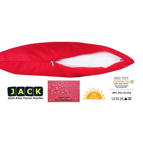 JACK Outdoor Lounge Kissen 30x50cm Dekokissen inkl. Füllung Wasserfest Sitzkissen Garten Stuhl Lotus Effekt, Farbe:Rot