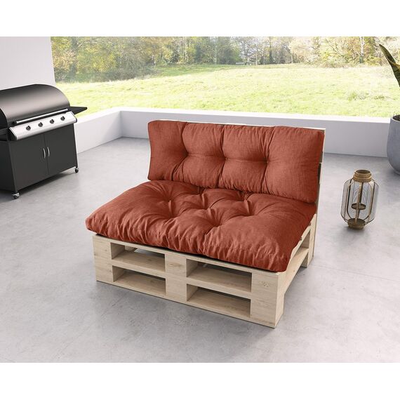 sunnypillow Palettenkissen für Palettenmöbel - 2er Set - Palettenauflage 120 x 80 für Palettensofa - Palettenpolster für Garten, Gesteppte Kissen für Europaletten - Sitzkissen & Rückenkissen Orange