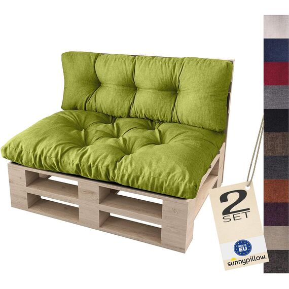 sunnypillow Palettenkissen für Palettenmöbel - 2er Set - Palettenauflage 120 x 80 für Palettensofa - Palettenpolster für Garten, Gesteppte Kissen für Europaletten - Sitzkissen & Rückenkissen Grün